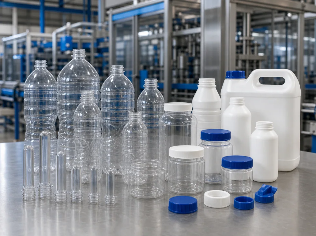 Assorted PPM Zambia bottles, jars, closures and containers displayed together