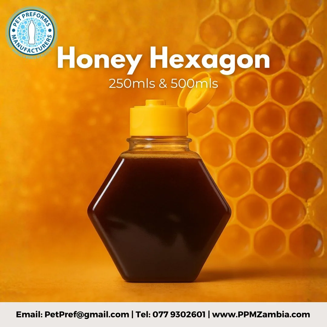 Honey Hexagon Bottle in 250 ml, 350 ml — Food and Condiments Packaging